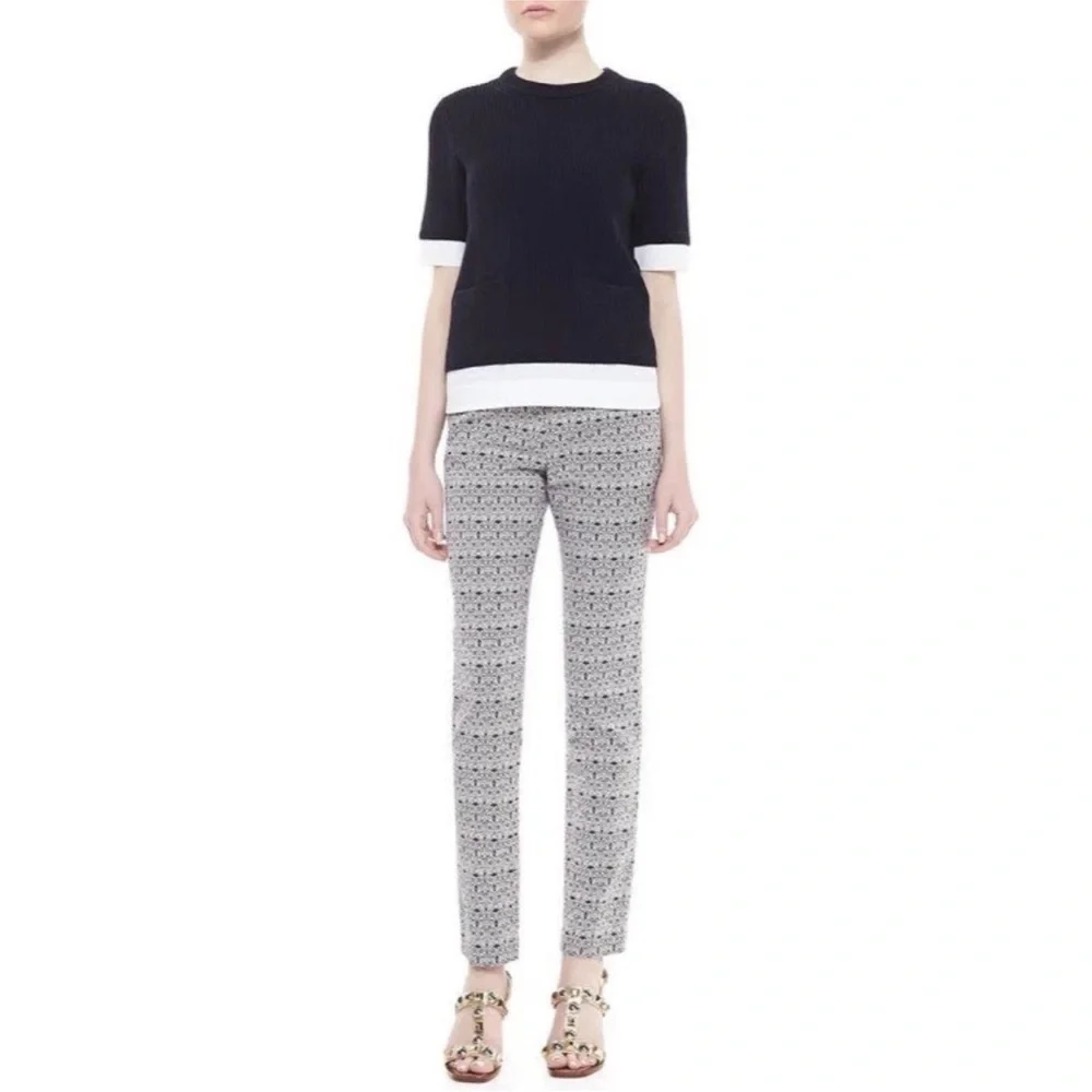 Tory Burch Navy Blue/ White Patterned Heidi Jacquard trouser Pants Size 4